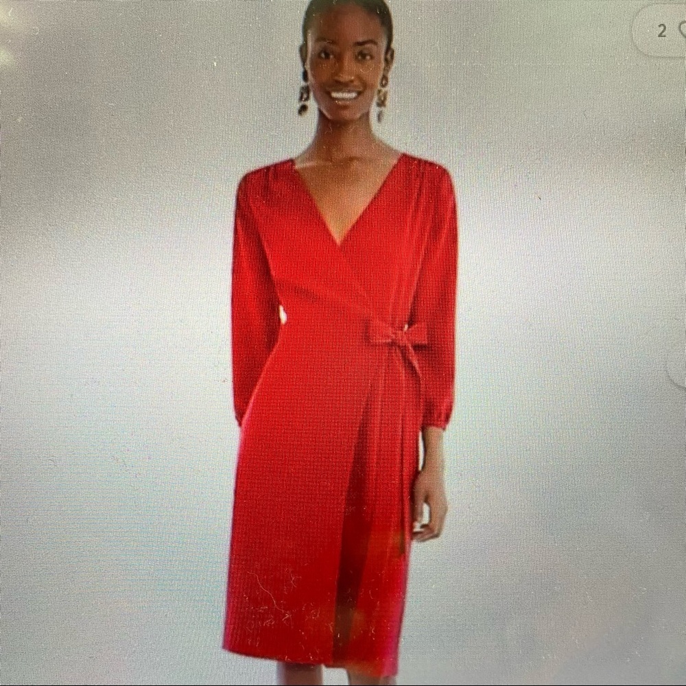 Red Long-Sleeve Wrap Dress